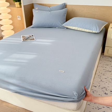 91家纺网 家纺一手货源 找家纺 眠博士2025新款全棉老粗布床笠 老粗布床笠-月光浅兰