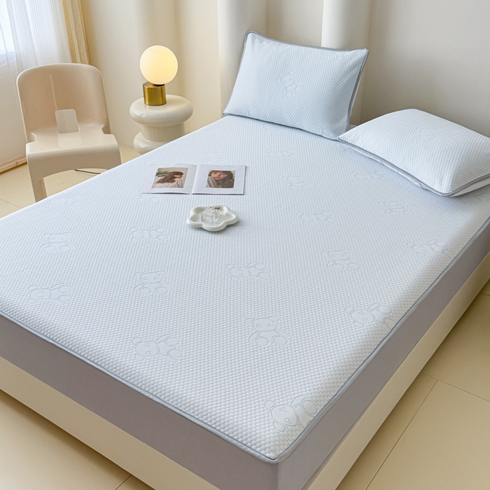 91家纺网 家纺一手货源 找家纺 小萌虎 2025新款冰豆豆凉席 床笠款 浅蓝