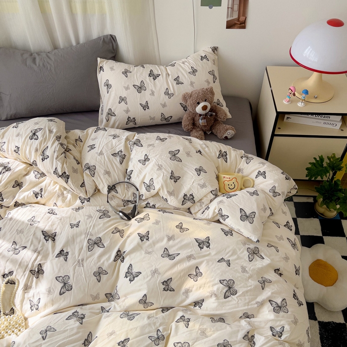 91家纺网 家纺一手货源 找家纺 仟人梦 2025新款水洗棉印花四件套 蝴蝶印记