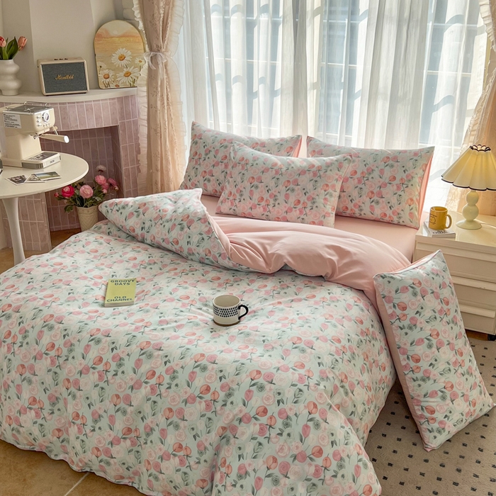 91家纺网 家纺一手货源 找家纺 麦瑞家纺 2025新款针织棉双层纱 1花田梦