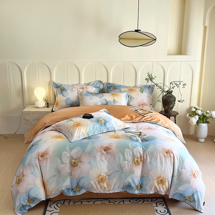 91家纺网 家纺一手货源 找家纺 梧桐树 2025新款100%全棉60S长绒棉套件 S27雅韵-蓝