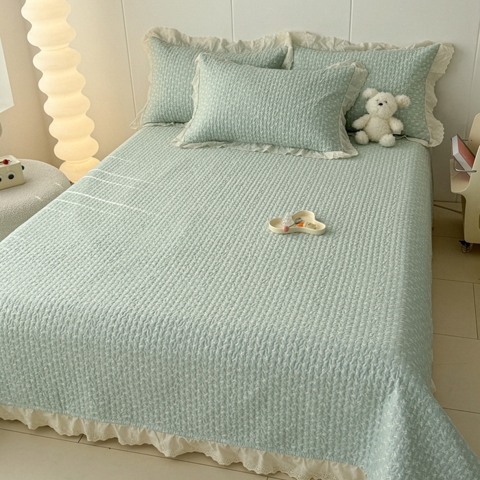 91家纺网 家纺一手货源 找家纺 添越 2024新款纯棉砂洗床盖恋曲兰