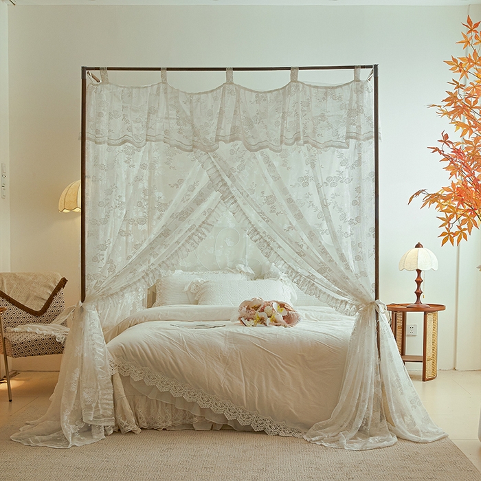 91家纺网 家纺一手货源 找家纺 （总）都市缘蚊帐 2025新款A902穿杆落地宫廷蚊帐烤漆支架款