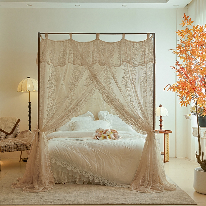 91家纺网 家纺一手货源 找家纺 902落地宫廷蚊帐 玫瑰庄园-奶油杏