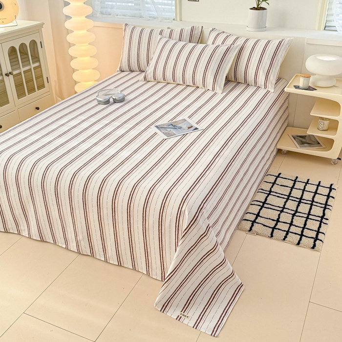 91家纺网 家纺一手货源 找家纺 眠博士2025新款全棉老粗布床单 老粗布床单-条纹咖