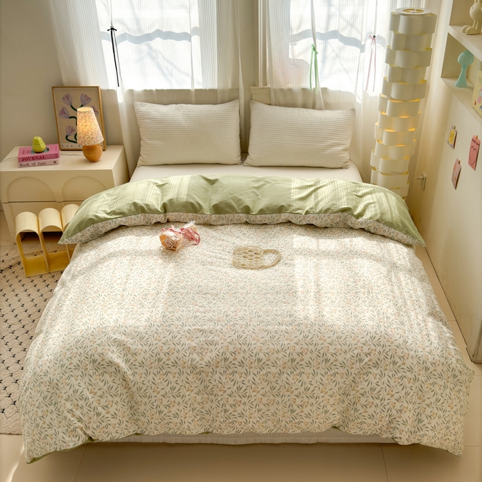 91家纺网 家纺一手货源 找家纺 清雅福 2025全棉13372小清新四件套和单被套早春系列第二批--单被套 绿茵