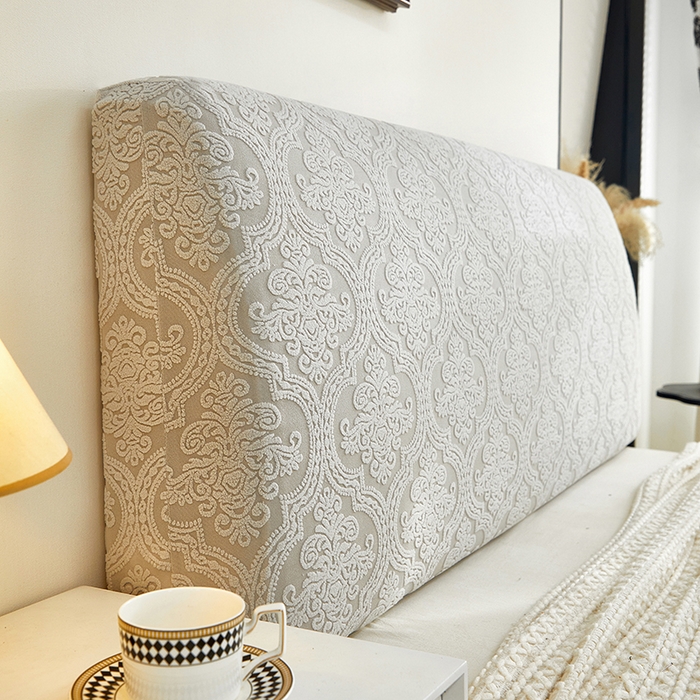 91家纺网 家纺一手货源 找家纺 逐日沙发套 2025新款提花绒床头罩-欧艺 浅灰