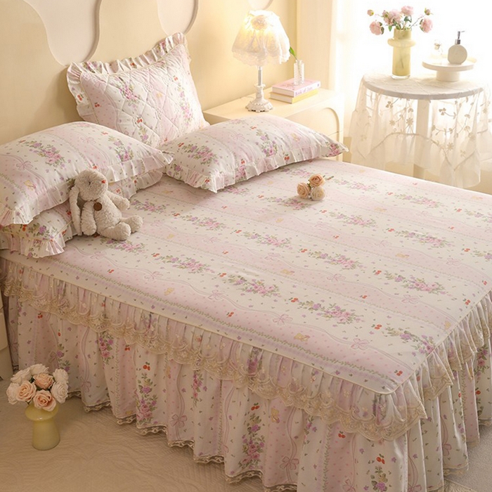 91家纺网 家纺一手货源 找家纺 美达家纺 2025新款全棉印花单床裙 少女心结