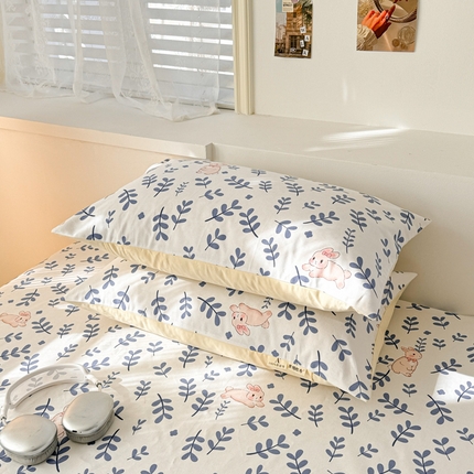 眠博士2025新款全棉老粗布枕套 老粗布枕套-绿叶兔