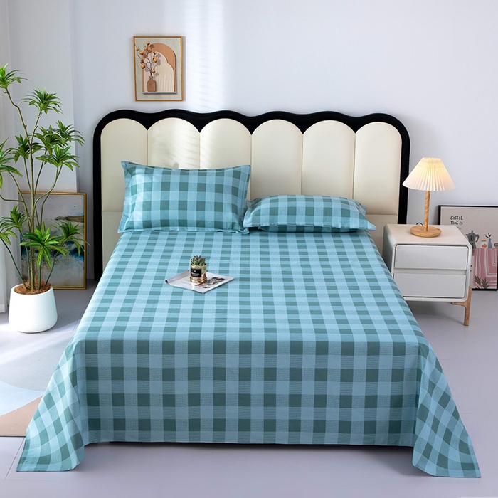 91家纺网 家纺一手货源 找家纺 帛洵2025新款原棉老粗布床单 蓝绿格