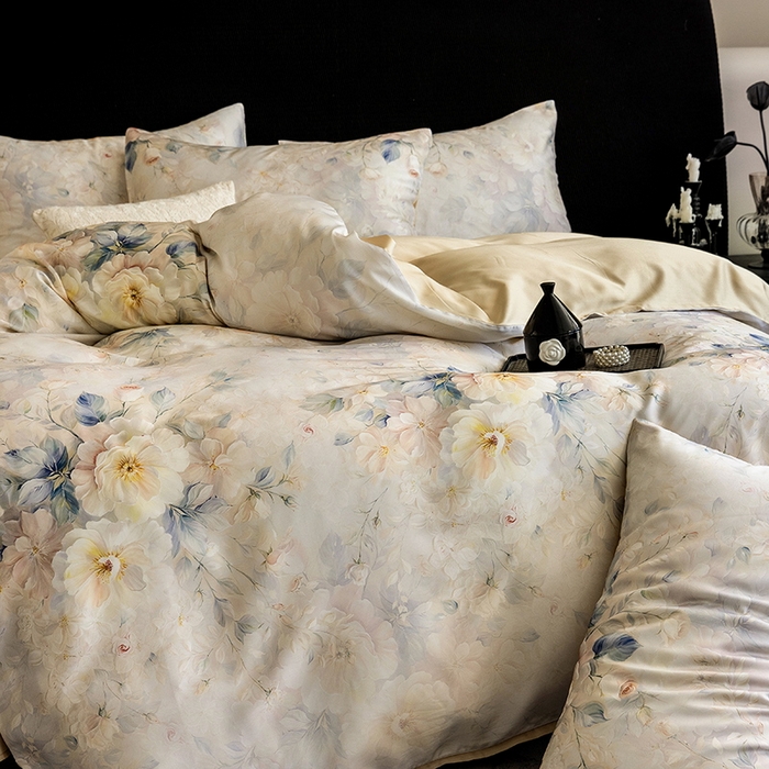 91家纺网 家纺一手货源 找家纺 立奥被业 2025年新款100%兰精天丝四件套天丝数码印花四件套 忆江南-金