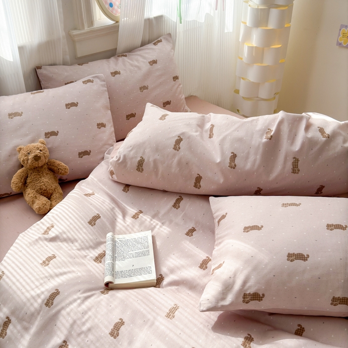 91家纺网 家纺一手货源 找家纺 清雅福 2025全棉13372小清新四件套和单被套早春系列第二批--单被套 喵小喵·咖