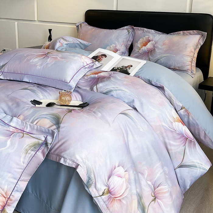 91家纺网 家纺一手货源 找家纺 帛美家纺 2025新款40S莱赛尔天丝棉数码印花四件套 幻彩锦