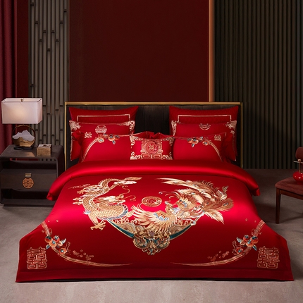 美娘阁 2025新款A版长绒棉贡段B版长绒棉贡段刺绣婚庆多件套 盛世龙凤