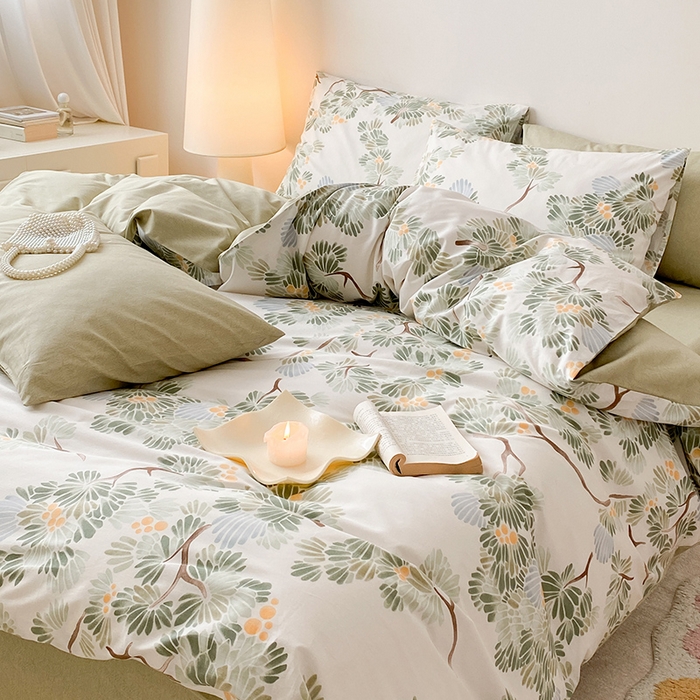 91家纺网 家纺一手货源 找家纺 帅露 2025开春新品全棉喷气13070小清新印花纯棉全棉四件套 萝樱