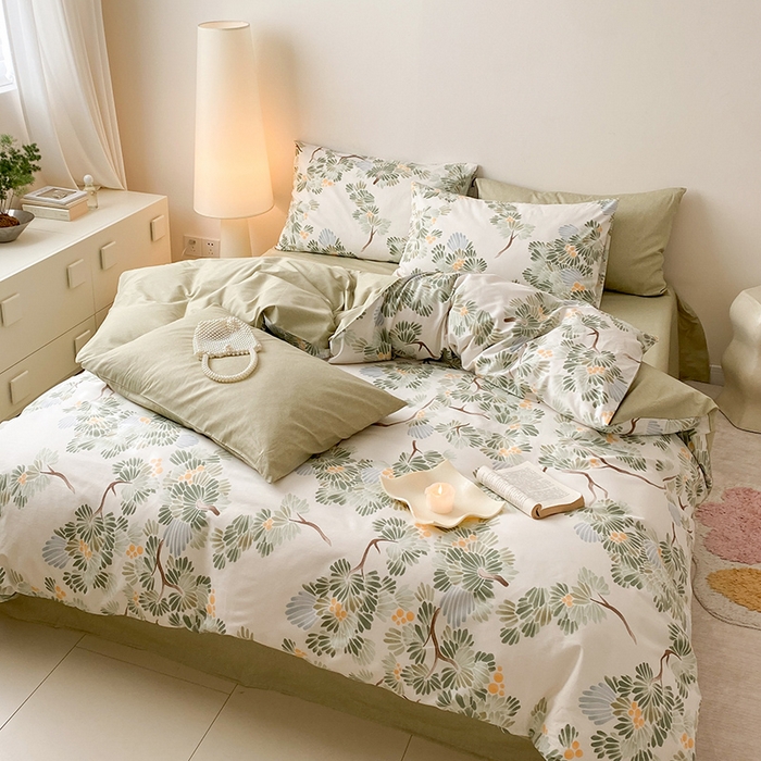 91家纺网 家纺一手货源 找家纺 帅露 2025开春新品全棉喷气13070小清新印花纯棉全棉四件套 萝樱