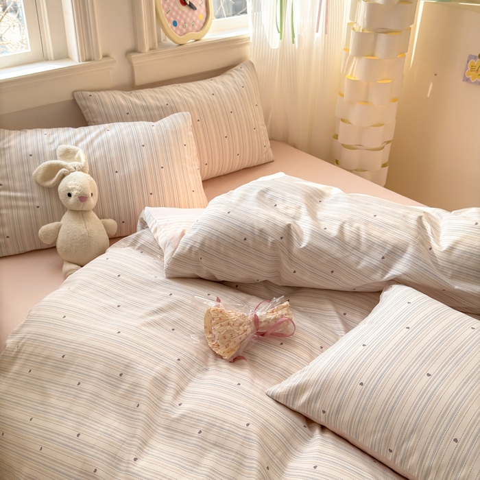 91家纺网 家纺一手货源 找家纺 清雅福 2025全棉13372小清新四件套和单被套早春系列第二批--四件套 渡心