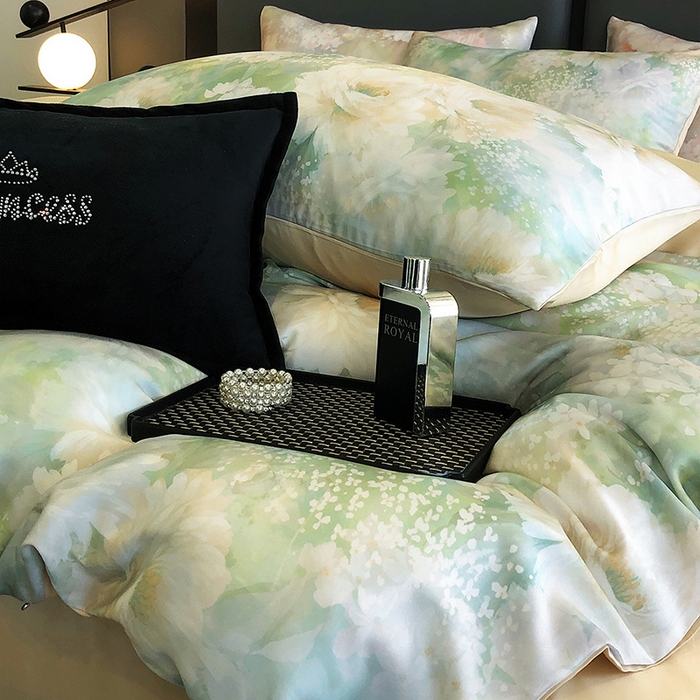 91家纺网 家纺一手货源 找家纺 立奥被业 2025年新款100%兰精天丝四件套天丝数码印花四件套 蜜合金