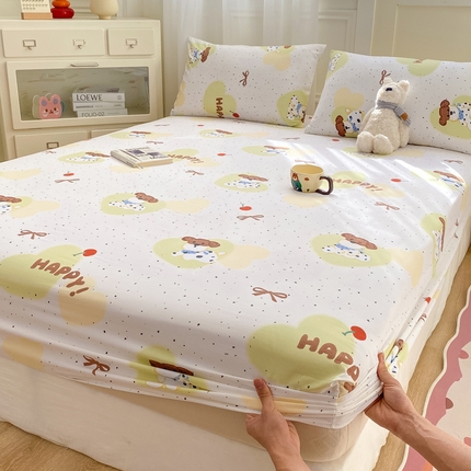 芷凡家纺 2025新款水洗云朵棉印花床笠 快乐狗狗