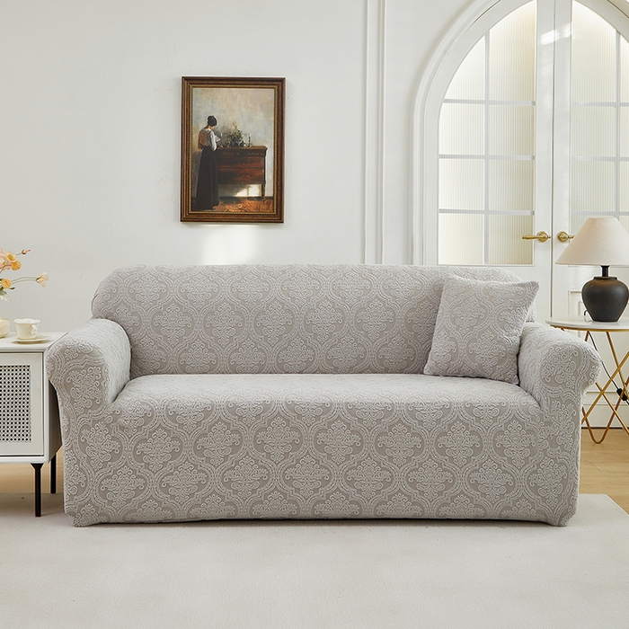 91家纺网 家纺一手货源 找家纺 逐日沙发套 2025新款提花绒沙发套-欧艺 浅灰
