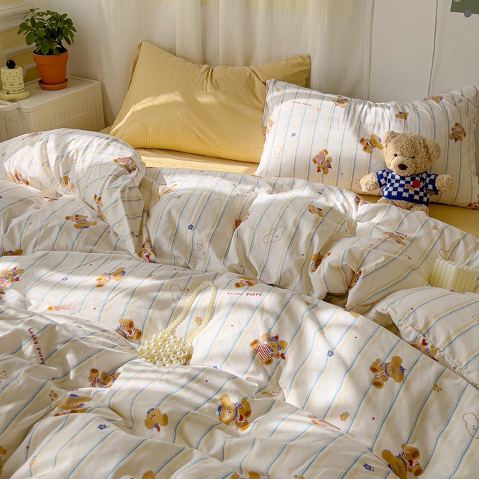 91家纺网 家纺一手货源 找家纺 仟人梦 2025新款水洗棉印花四件套 心乐熊