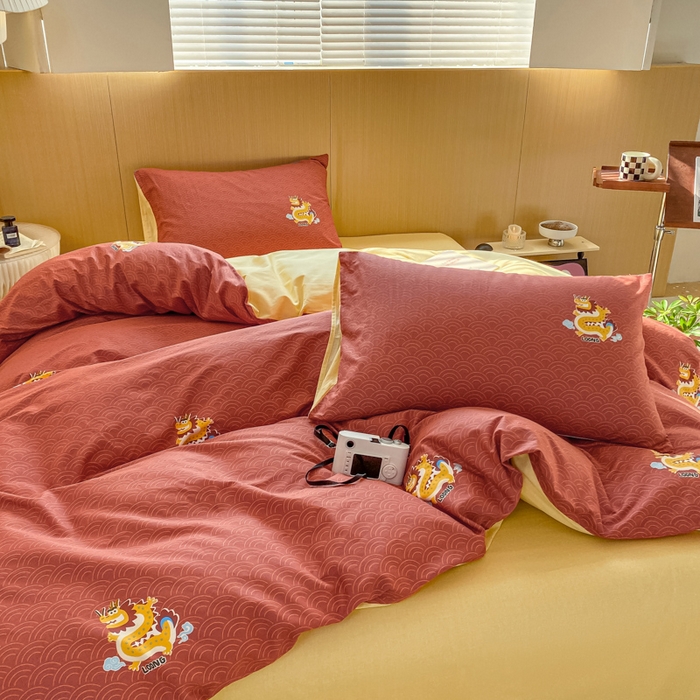 91家纺网 家纺一手货源 找家纺 帅露家纺 2025开春新品全棉喷气13070小清新印花纯棉全棉四件套 飞龙乘云