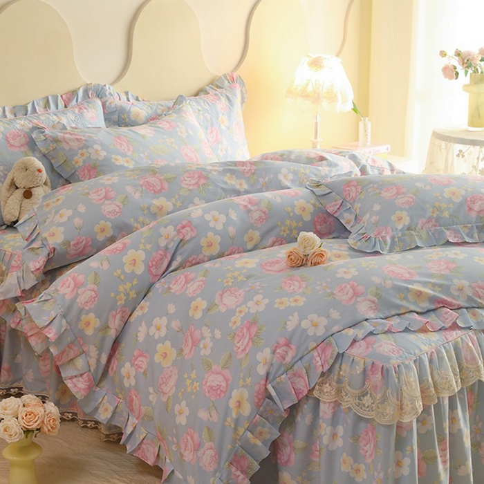 91家纺网 家纺一手货源 找家纺 美达家纺 2025新款全棉印花床裙四件套 纷然花朵