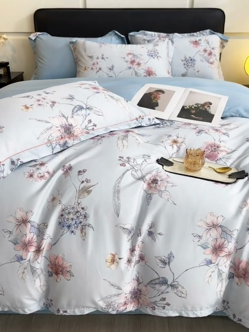 91家纺网 家纺一手货源 找家纺 帛美家纺 2025新款40S莱赛尔天丝棉数码印花四件套 花拾