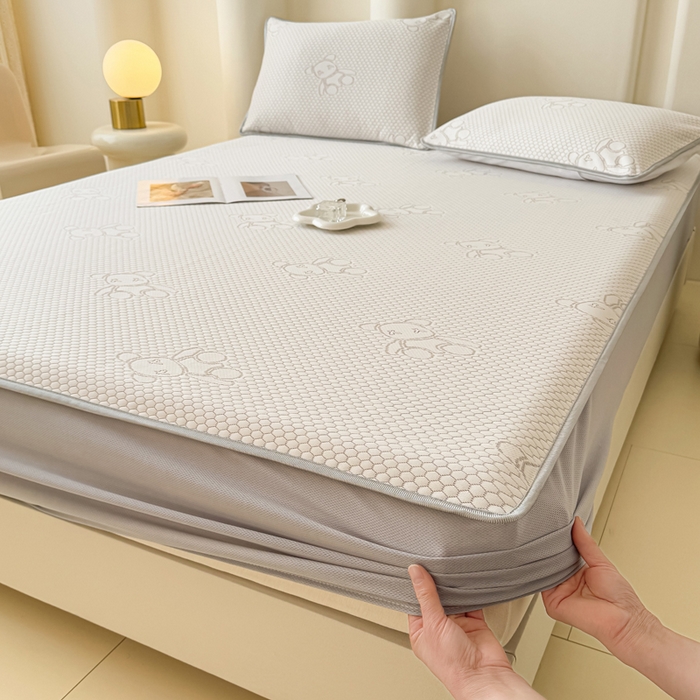 91家纺网 家纺一手货源 找家纺 小萌虎 2025新款冰豆豆凉席 床笠款 咖色