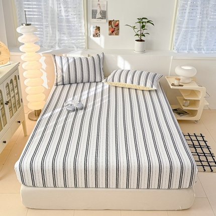 眠博士2025新款全棉老粗布床笠 老粗布床笠-条纹灰