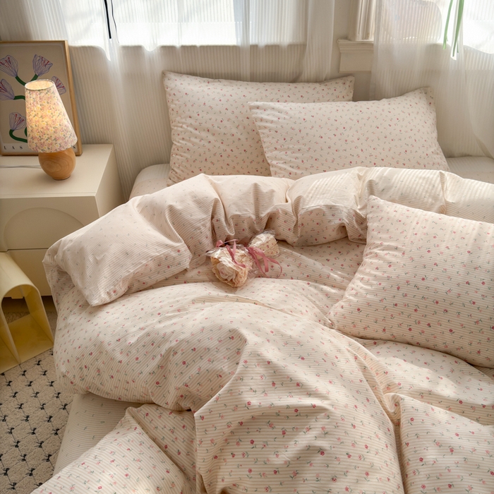 91家纺网 家纺一手货源 找家纺 清雅福 2025全棉13372小清新四件套和单被套早春系列第二批--四件套 朴之风