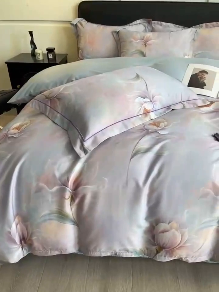 91家纺网 家纺一手货源 找家纺 帛美家纺 2025新款40S莱赛尔天丝棉数码印花四件套 幻彩锦