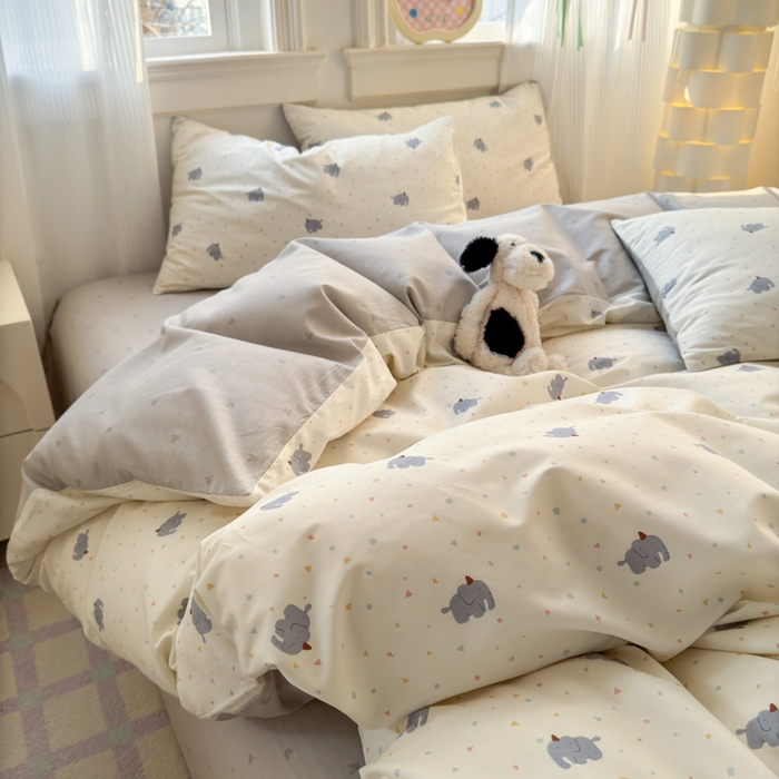 91家纺网 家纺一手货源 找家纺 清雅福 2025全棉13372小清新四件套和单被套早春系列第二批--单枕套 萌象派对