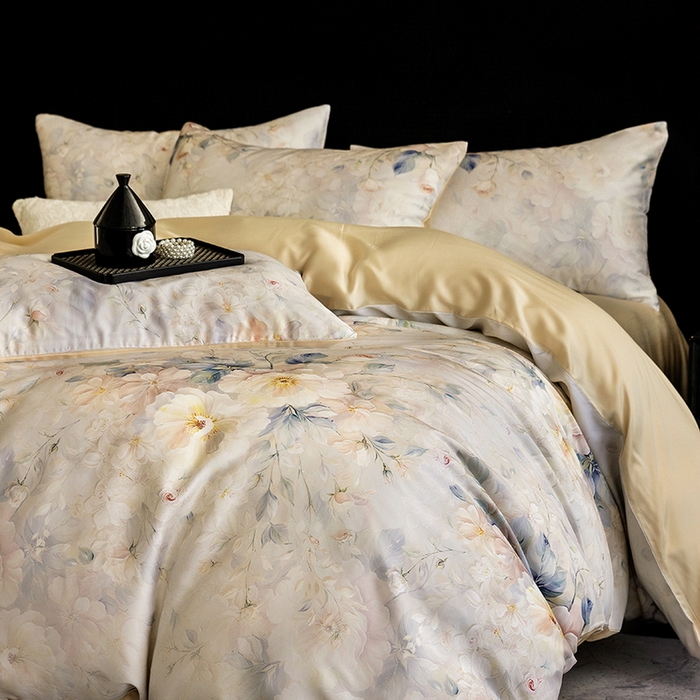 91家纺网 家纺一手货源 找家纺 立奥被业 2025年新款100%兰精天丝四件套天丝数码印花四件套 忆江南-金