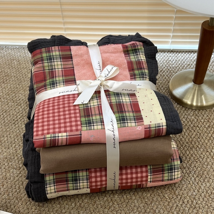 91家纺网 家纺一手货源 找家纺 荣轩 2024新款全棉印花双层纱四件套 皱皱纱花边款 甜心生巧