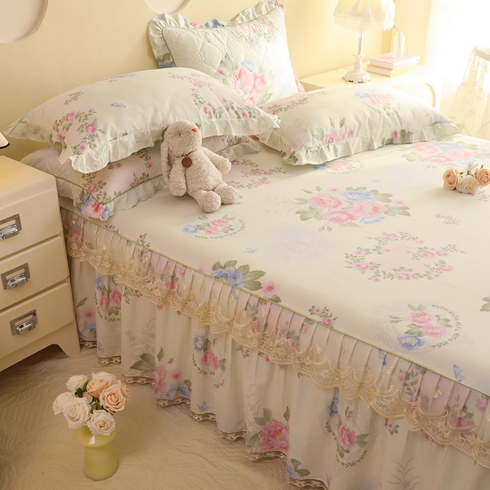 91家纺网 家纺一手货源 找家纺 美达家纺 2025新款全棉印花单床裙 法尔曼玫瑰