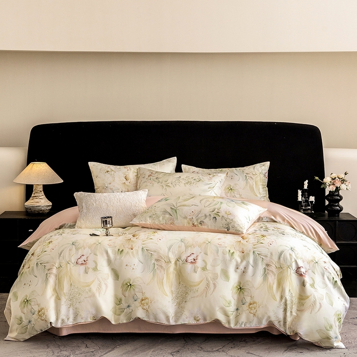 91家纺网 家纺一手货源 找家纺 立奥被业 2025新款60S数码印花四件套四件套 云馥-绿