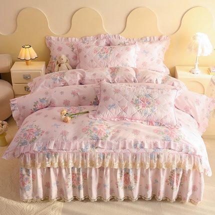 91家纺网 家纺一手货源 找家纺 （总）美达家纺 2025新款全棉印花半夹棉床裙四件套