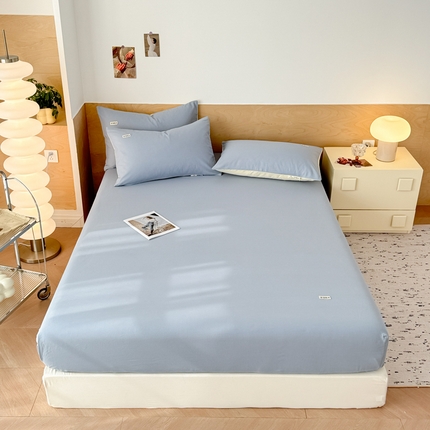 眠博士2025新款全棉老粗布床笠 老粗布床笠-月光浅兰