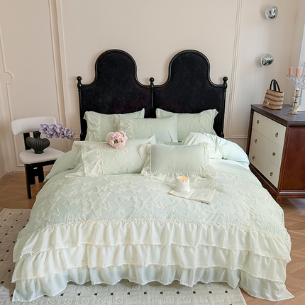 91家纺网 家纺一手货源 找家纺 （总）吾欢心 2025新款糯小棉立体绣花雪纺花边四件套-蝴蝶梦