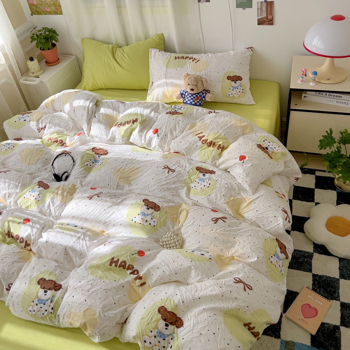 91家纺网 家纺一手货源 找家纺 仟人梦 2025新款水洗棉印花四件套 快乐狗狗