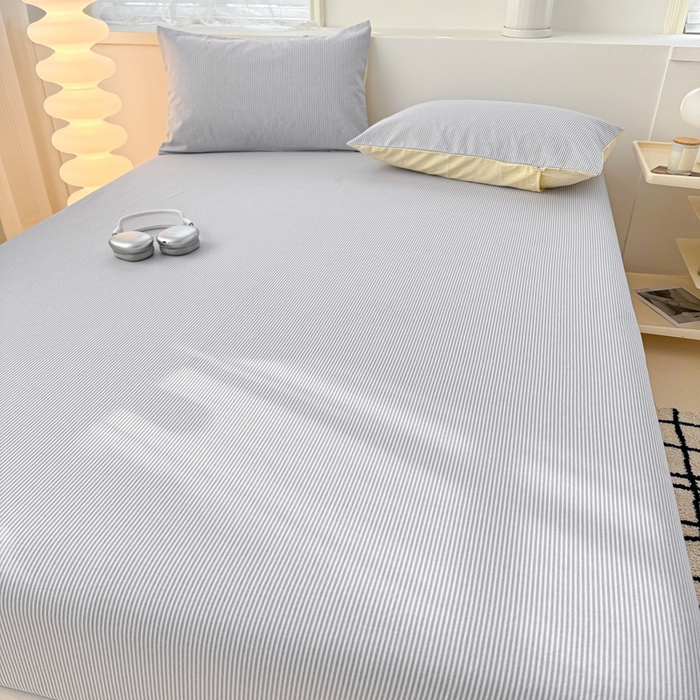 91家纺网 家纺一手货源 找家纺 眠博士2025新款全棉老粗布床笠 老粗布床笠-细条灰