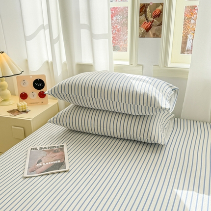 眠博士2025新款全棉双层纱单枕套  双层纱枕套-白蓝条