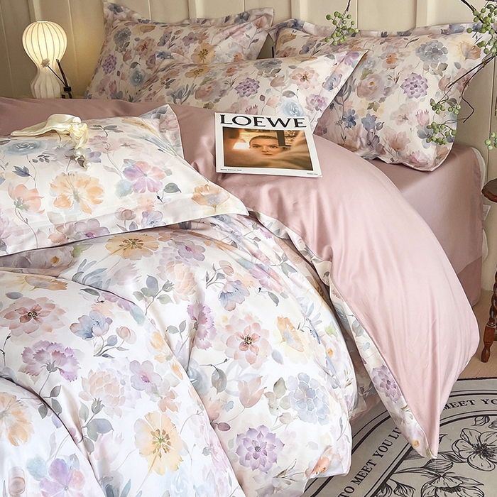 91家纺网 家纺一手货源 找家纺 梧桐树 2025新款100%全棉60S长绒棉套件 S32珍珠少女-米