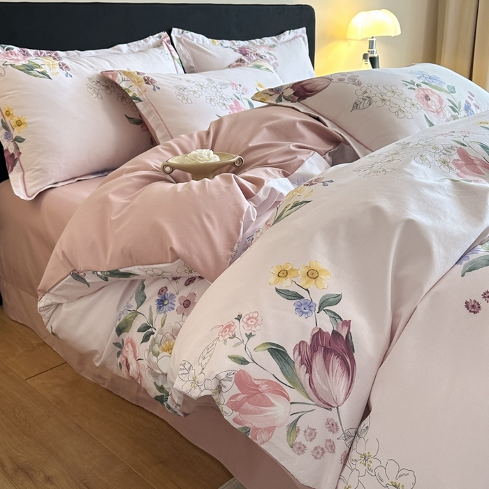 91家纺网 家纺一手货源 找家纺 格里芬家纺 2025新款全棉四件套13376纯棉印花四件套 暗香-粉