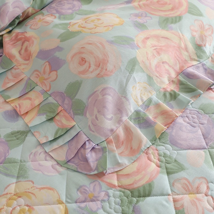 91家纺网 家纺一手货源 找家纺 美达家纺 2025新款全棉印花床裙四件套 花幽兰-绿