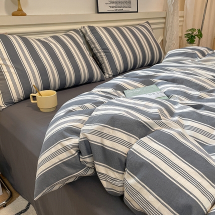 91家纺网 家纺一手货源 找家纺 （总）盛秋家纺 2025新款水洗棉格子条纹系列四件套【易安阁】