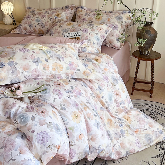 91家纺网 家纺一手货源 找家纺 梧桐树 2025新款100%全棉60S长绒棉套件 S32珍珠少女-米