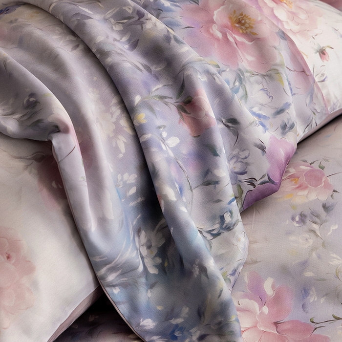 91家纺网 家纺一手货源 找家纺 立奥被业 2025年新款100%兰精天丝四件套天丝数码印花四件套 虞美人-紫