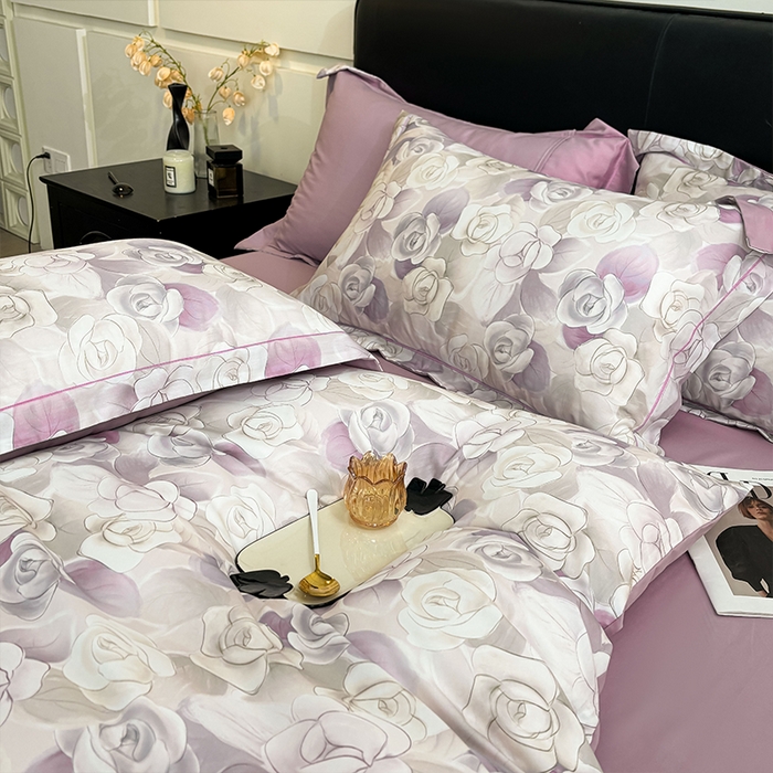 91家纺网 家纺一手货源 找家纺 帛美家纺 2025新款40S莱赛尔天丝棉数码印花四件套 白月空窗-